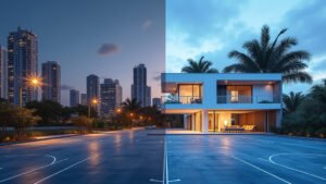 A symbolic image representing the Miami Hurricanes NCAA Tournament progress the citys affordable housing initiatives and global ocean stewardship efforts