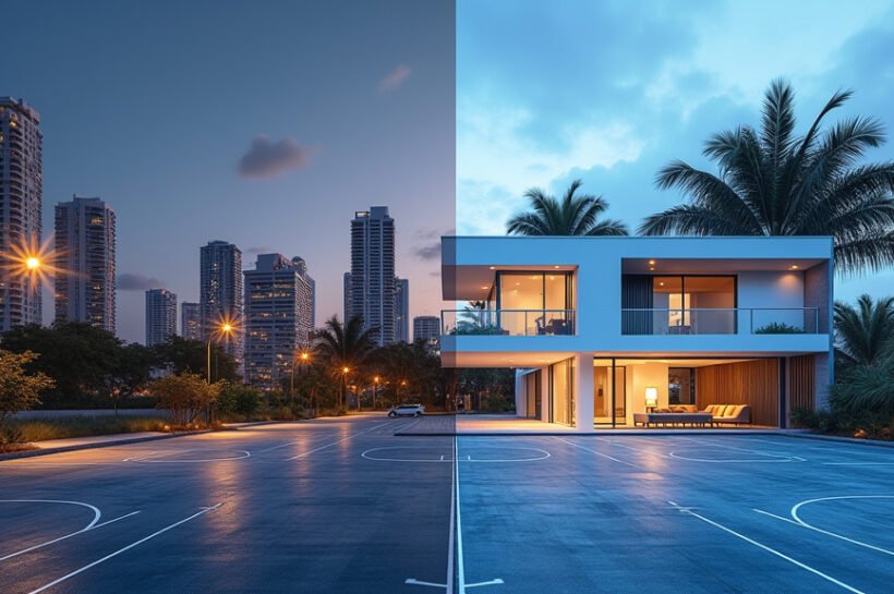 A symbolic image representing the Miami Hurricanes NCAA Tournament progress the citys affordable housing initiatives and global ocean stewardship efforts