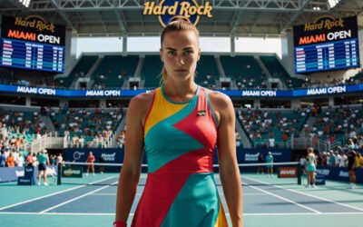 Professional editorial portrait of Aryna Sabalenka competing at the Miami Open in 2026.