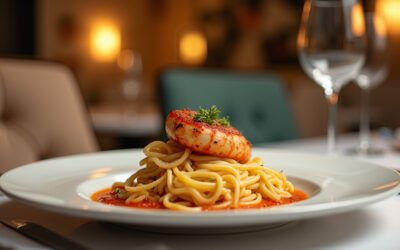Cinematic wide-angle shot of the elegant interior of Signor Sassi, an upscale Italian restaurant in Miami, showcasing its Venetian and Art Deco design elements.