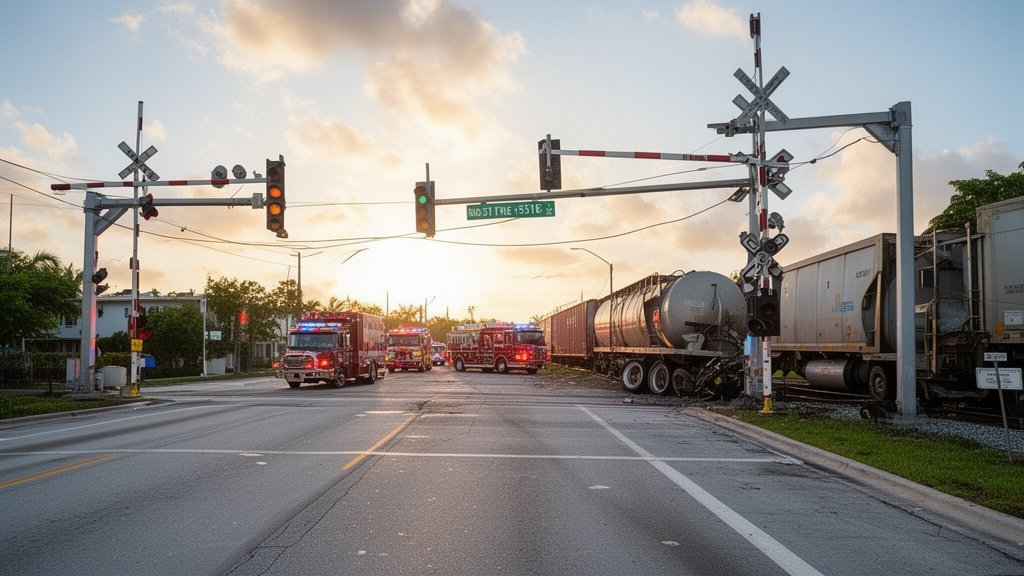 North Miami Freight Train and Truck Collision: Traffic Chaos, No Injuries